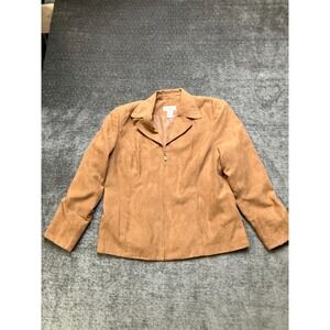 Preswick & Moore Suede Blazer Jacket Womens 14 Brown Lined Notch Lapel Full Zip